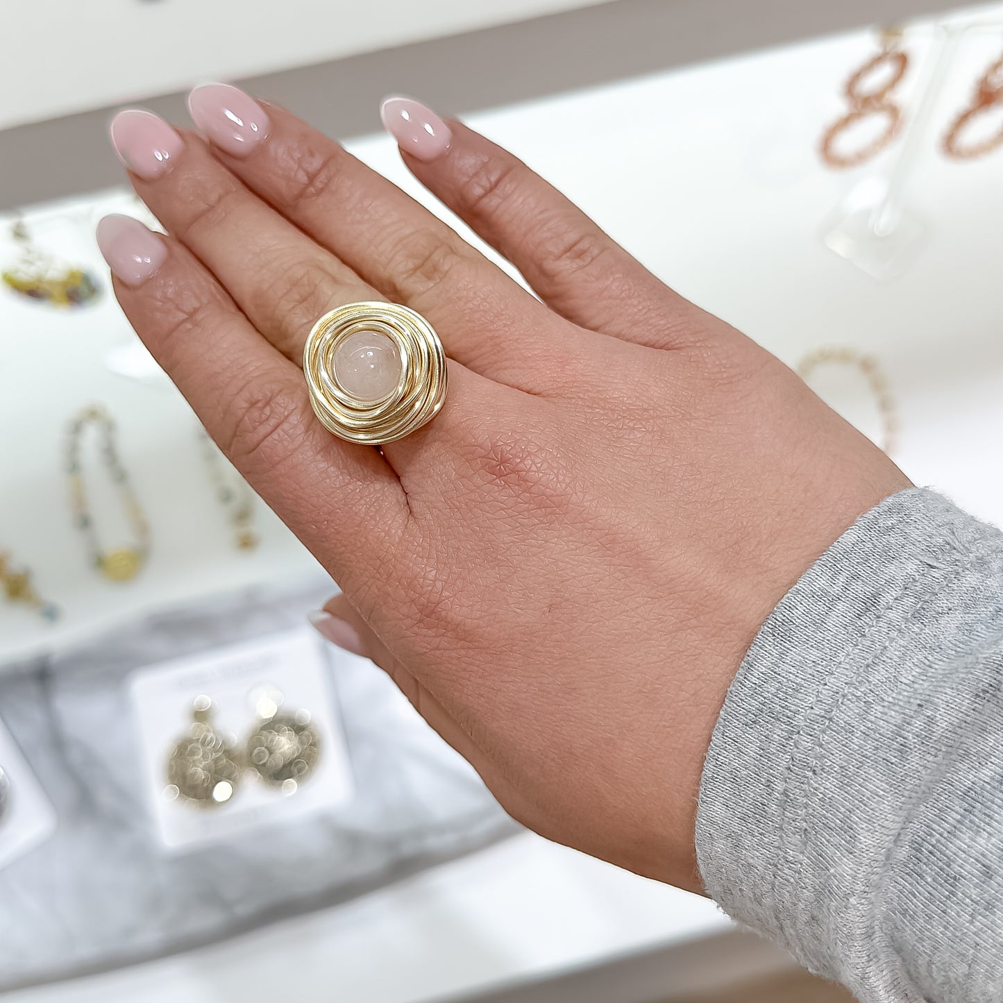 Anillo solitario Cuarzo rosa