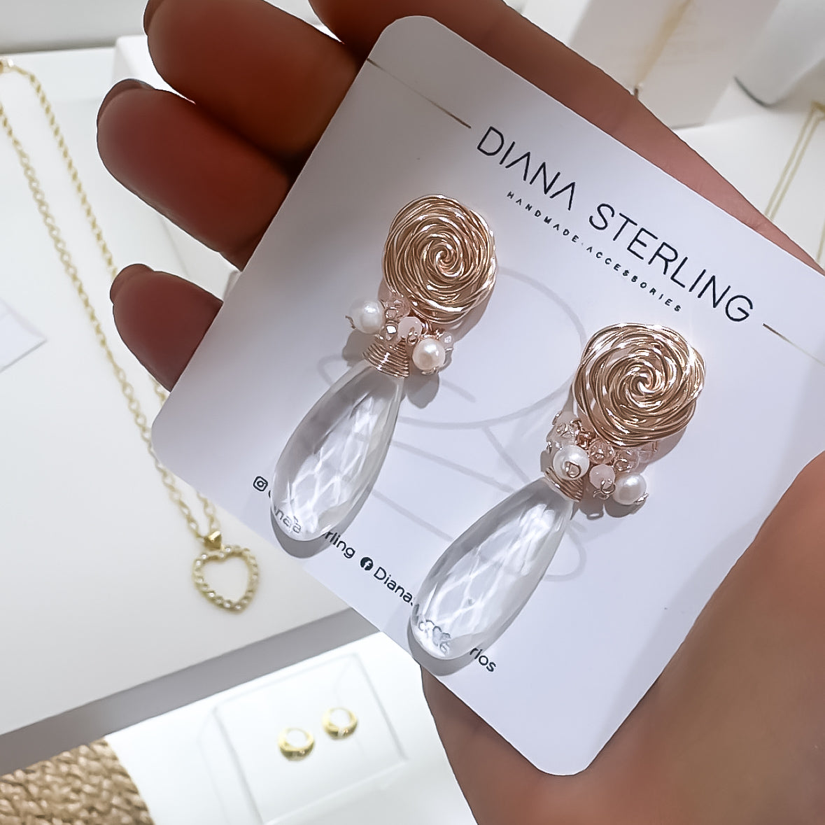 Aros Rose long cuarzo cristal